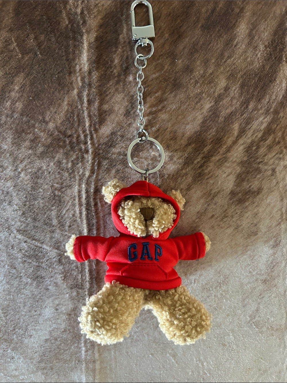 GAP Plush Bear Keychain in Red Hoodie